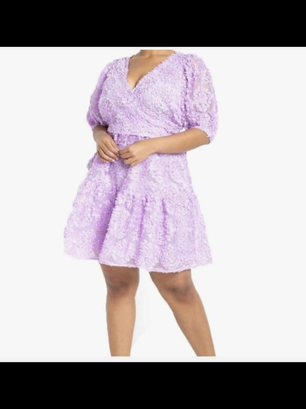 Eloquii Lavender Textured V-Neck Tiered Mini Dress